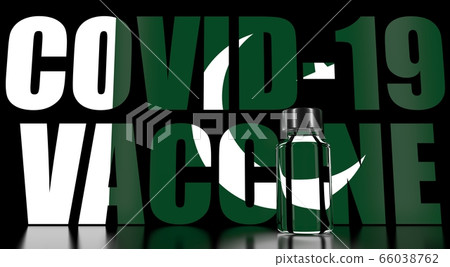 New coronavirus vaccine with text and flag of Pakistan as a background. Pakistani medical research and vaccination. 3D rendering 66038762