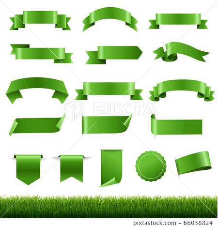 Green Labels And Ribbon Set With Green Grass 66038824