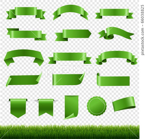 Green Labels And Ribbon Set With Green Grass Green Labels And Ribbon Set With Green Grass 66038825