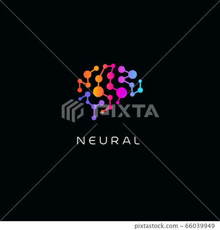 Neural network logo. Human brain emblem. Artificial intelligence icon. Creative thinking vector illustration. Isolated science innovation sign. Colorful neurobiology symbol. 66039949