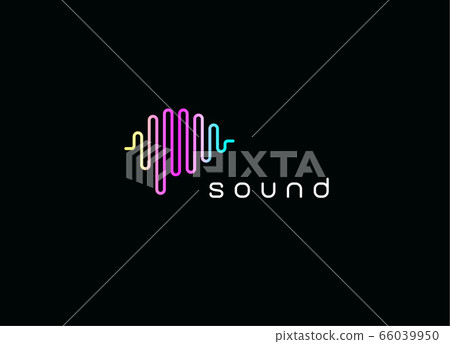 Digital audio equalizer logo. Sound waves emblem. Soundtrack recording icon. Music playback symbol. Musical studio record sign. Headphones and headset logotype. Isolated brain vector illustration. 66039950