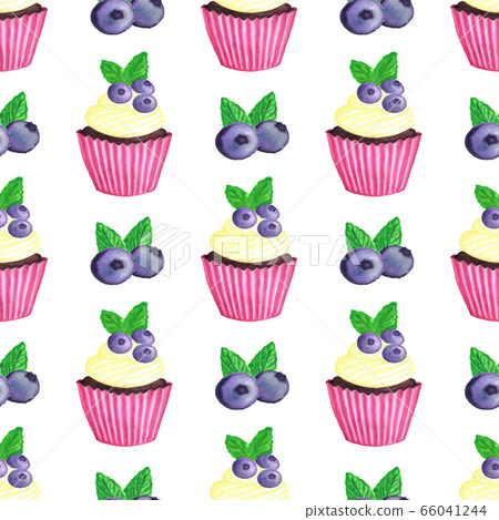 with blueberry cupcake pattern. Nice dessert print 66041244