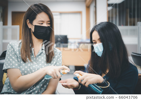 Women wearing mask protection epidemic flu covid19 66043706