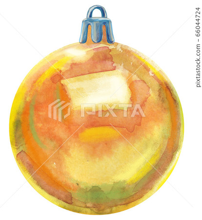 Watercolor yellow Christmas ball isolated on a 66044724