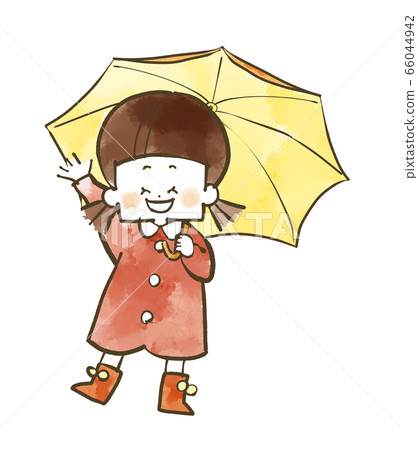 女孩抱著一把傘水彩 66044942
