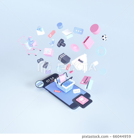 Shopping on-line. Online store on website or mobile application. 3d rendering background. digital marketing shop concept. Shopping on-line. Online store on website or mobile application. 3d rendering background. digital marketing shop concept. 66044959