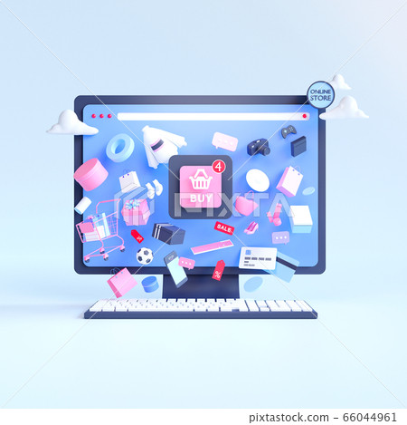 Shopping on-line. Online store on website or mobile application. 3d rendering background. digital marketing shop concept. Shopping on-line. Online store on website or mobile application. 3d rendering background. digital marketing shop concept. 66044961