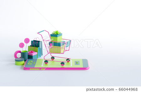 Shopping on-line. Online store on website or mobile application. 3d rendering background. digital marketing shop concept. 66044968