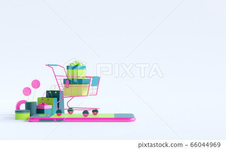Shopping on-line. Online store on website or mobile application. 3d rendering background. digital marketing shop concept. Shopping on-line. Online store on website or mobile application. 3d rendering background. digital marketing shop concept. 66044969