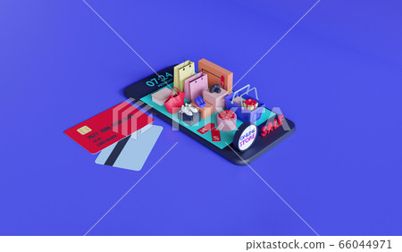 Shopping on-line. Online store on website or mobile application. 3d rendering background. digital marketing shop concept. Shopping on-line. Online store on website or mobile application. 3d rendering background. digital marketing shop concept. 66044971