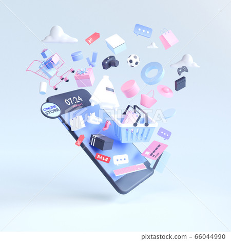 Shopping on-line. Online store on website or mobile application. 3d rendering background. digital marketing shop concept. Shopping on-line. Online store on website or mobile application. 3d rendering background. digital marketing shop concept. 66044990