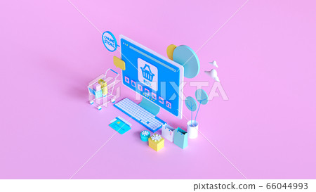 Shopping on-line. Online store on website or mobile application. 3d rendering background. digital marketing shop concept. Shopping on-line. Online store on website or mobile application. 3d rendering background. digital marketing shop concept. 66044993