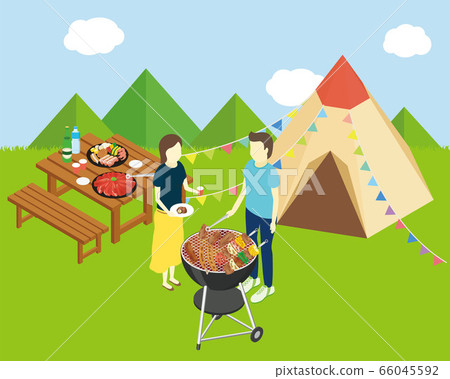 Two men and women camping Two men and women camping 66045592