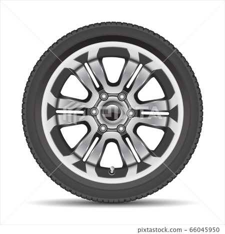 Realistic car wheel alloy with black rubber on white background vector illustration. 66045950