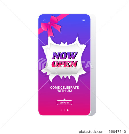 now open sticker on smartphone screen coronavirus quarantine is over advertising campaign concept 66047340