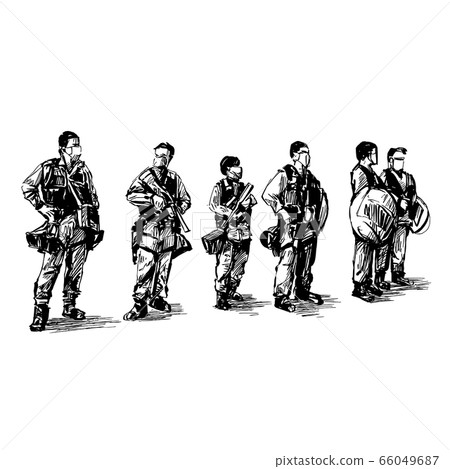 Drawing of Hong Kong police are standing on the street Drawing of Hong Kong police are standing on the street 66049687