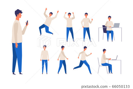 Various poses of casual long-sleeved men 66050133