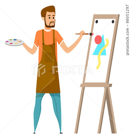 Man Painting Picture by Watercolor Paints Isolated 66051297