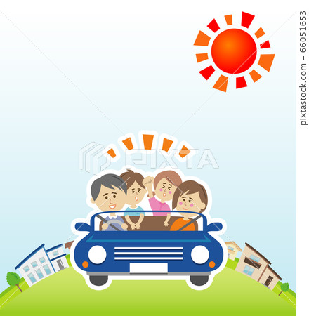 Illustration image of a drive in a convertible with a family 66051653