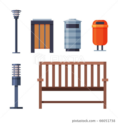 Urban Infrastructure Design Element Set, Lamppost, Trash Bins, Wooden Fence Flat Style Vector Illustration on White Background Urban Infrastructure Design Element Set, Lamppost, Trash Bins, Wooden Fence Flat Style Vector Illustration on White Background 66051738