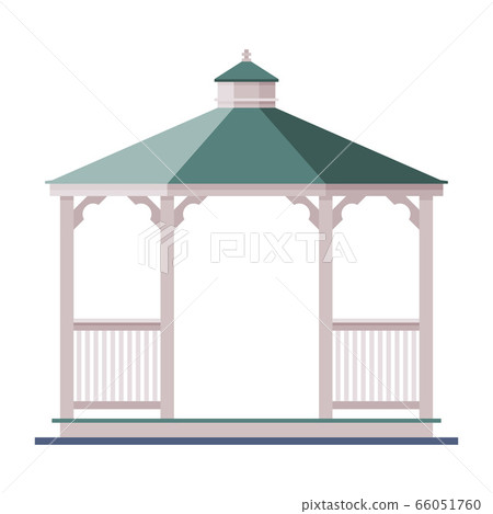 Wooden Garden or Park Gazebo, Urban Infrastructure Design Element, Flat Style Vector Illustration on White Background 66051760
