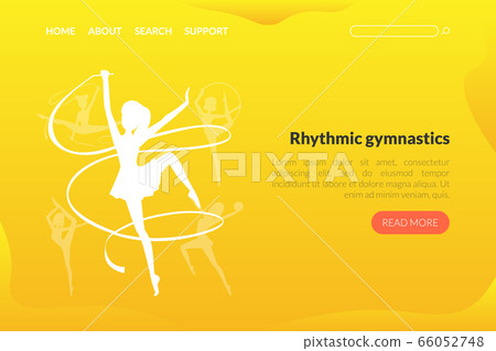 Rhythmic Gymnastics Landing Page Template, Silhouette of Athlete Girl Doing Gymnastics with Ribbon, Web Page, Mobile App, Homepage Vector Illustration 66052748