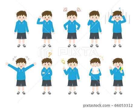 Boy's whole body pose facial expression variation set Boy's whole body pose facial expression variation set 66053312