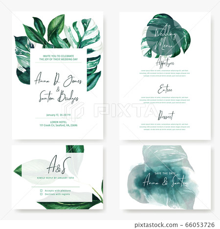 Wedding stationary cards kit with monstera leaves 66053726