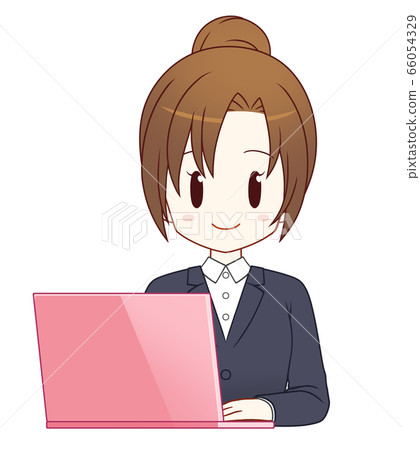 遠程辦公（粉紅色PC），女員工 66054329