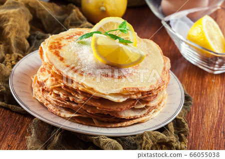 British pancakes with lemon and sugar British pancakes with lemon and sugar 66055038