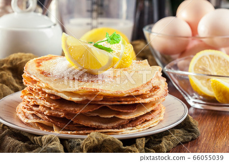 British pancakes with lemon and sugar 66055039