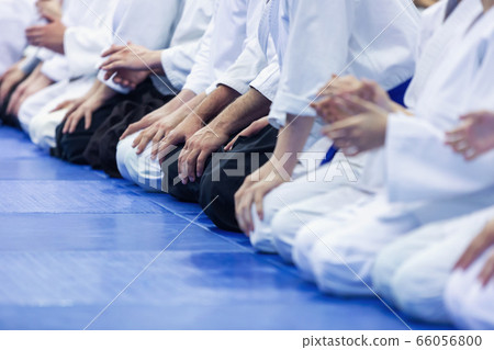 People in kimono and hakama on martial arts training People in kimono and hakama on martial arts training 66056800