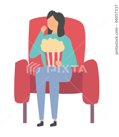 Movie Seat and Woman with Fast Food Popcorn Female Movie Seat and Woman with Fast Food Popcorn Female 66057337
