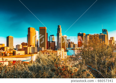 View of the Downtown of LA in the evening, before View of the Downtown of LA in the evening, before 66057341