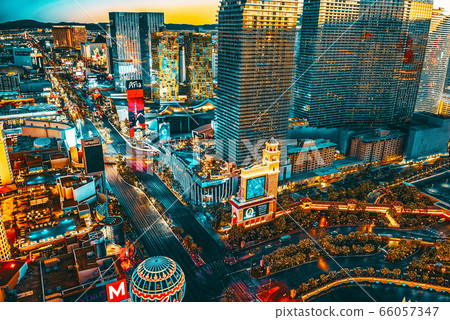 Main street of Las Vegas-is the Strip in evening Main street of Las Vegas-is the Strip in evening 66057347