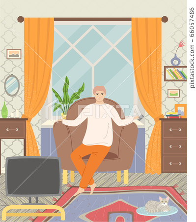 Man Sitting in Armchair and Watching TV Vector Man Sitting in Armchair and Watching TV Vector 66057486