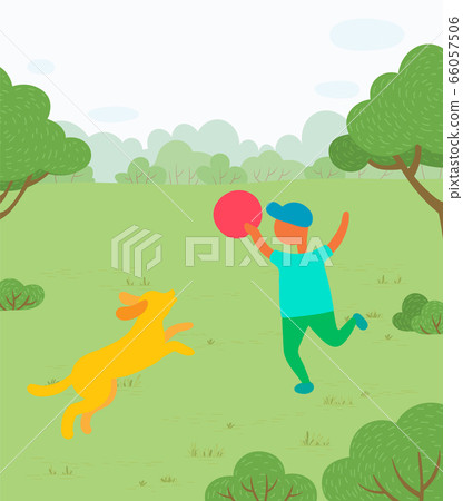 Outdoor Activity, Boy Playing with Dog in Park Outdoor Activity, Boy Playing with Dog in Park 66057506