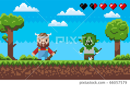 Game Pixel Characters Fighting, Arcade in 8 Bit-插圖素材 [66057579] - PIXTA圖庫