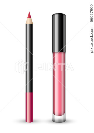 Vector realistic set of pink lip pencil and lip 66057900