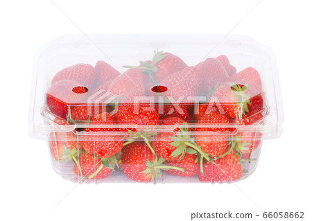 plastic box with strawberries on white background 66058662