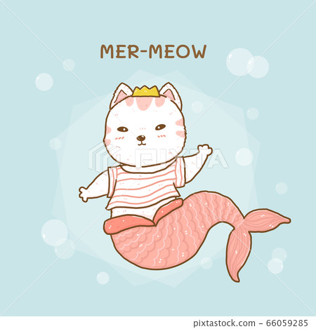 cute little cat mermaid meow with bubbles on blue cute little cat mermaid meow with bubbles on blue 66059285