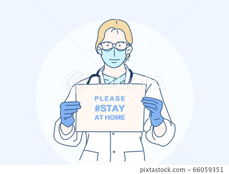 Doctor holding blank board in her hands and she... - Stock Illustration ...