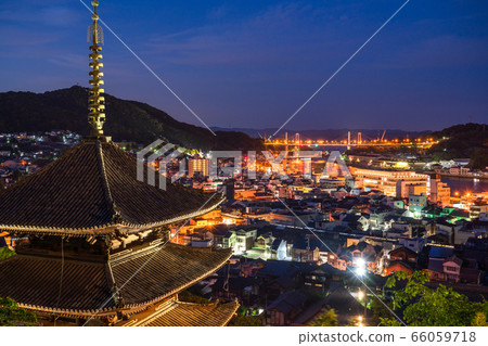 《Hiroshima Prefecture》 Night view of Onomichi, cityscape of Mie Tower 66059718