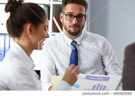 Handsome bearded male person wearing stylish eyeglasses 66060890