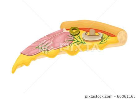 Hot Pizza Slice with Melting Cheese and Sliced Bacon Vector Illustration Hot Pizza Slice with Melting Cheese and Sliced Bacon Vector Illustration 66061163