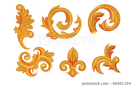 Golden Vintage Monograms with Fancy Scrolls Vector Set Golden Vintage Monograms with Fancy Scrolls Vector Set 66061164