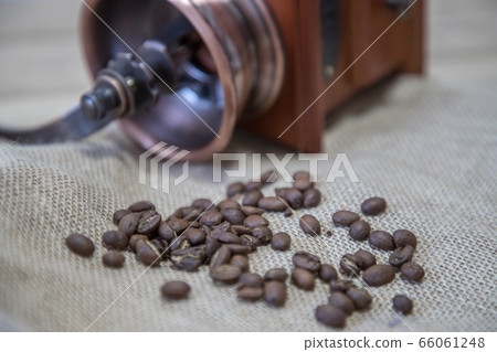 Ground beans in a coffee mill 66061248