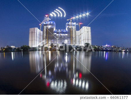 Landscape photo: construction works are working at night (Vietnam) 66061377