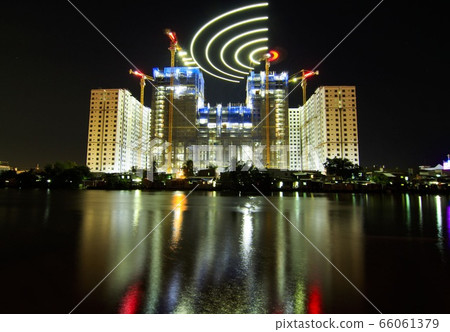 Landscape photo: construction works are working at night (Vietnam) Landscape photo: construction works are working at night (Vietnam) 66061379