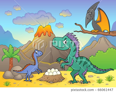 Dinosaurs near volcano image 2 Dinosaurs near volcano image 2 66061447